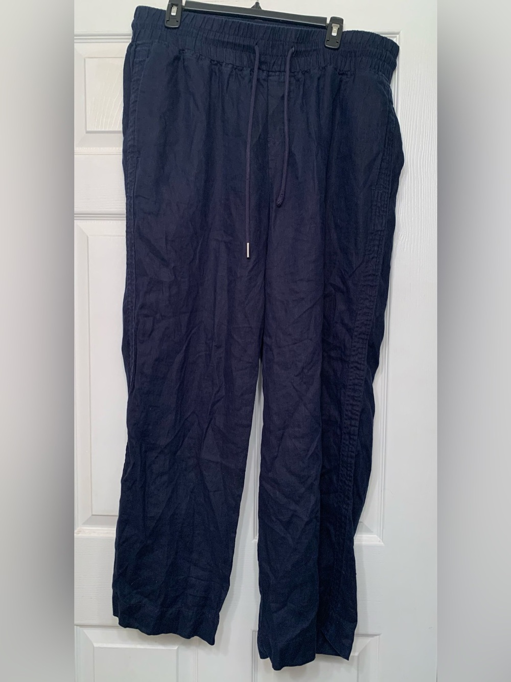 Quince navy blue linen drawstring wide leg pants size XL relaxed fit